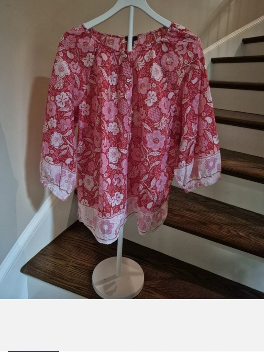 Talbots Pink & Light Pink Floral Split-Neck Blouse - Picture 7 of 7